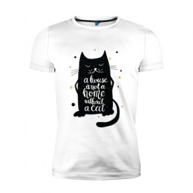 Мужская футболка премиум с принтом Black cat в Санкт-Петербурге, 92% хлопок, 8% лайкра | приталенный силуэт, круглый вырез ворота, длина до линии бедра, короткий рукав | 