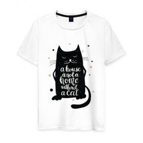 Мужская футболка хлопок с принтом Black cat в Санкт-Петербурге, 100% хлопок | прямой крой, круглый вырез горловины, длина до линии бедер, слегка спущенное плечо. | Тематика изображения на принте: 