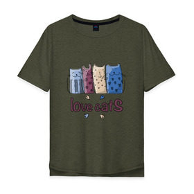 Мужская футболка хлопок Oversize с принтом love cats в Санкт-Петербурге, 100% хлопок | свободный крой, круглый ворот, “спинка” длиннее передней части | киса домашние животные | кот | котик | котики | коты | кошка | кошки