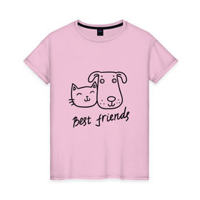 Женская футболка хлопок с принтом Best friends в Санкт-Петербурге, 100% хлопок | прямой крой, круглый вырез горловины, длина до линии бедер, слегка спущенное плечо | киса домашние животные | кот | котик | коты | кошка | кошки