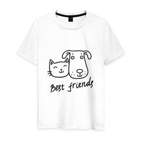 Мужская футболка хлопок с принтом Best friends в Санкт-Петербурге, 100% хлопок | прямой крой, круглый вырез горловины, длина до линии бедер, слегка спущенное плечо. | киса домашние животные | кот | котик | коты | кошка | кошки