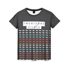 Женская футболка 3D с принтом Twenty One Pilots Planes Brand в Санкт-Петербурге, 100% полиэфир ( синтетическое хлопкоподобное полотно) | прямой крой, круглый вырез горловины, длина до линии бедер | rock | t.o.p. | top | twenty one pilots | рок