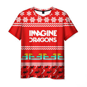 Мужская футболка 3D с принтом Праздничный Imagine Dragons в Санкт-Петербурге, 100% полиэфир | прямой крой, круглый вырез горловины, длина до линии бедер | dragons | imagine | альтернативный | американская | арена | бэн макки | группа | драгонс | дэн | дэн рейнольдс | знак | имеджин | инди | индирок | красный | надпись | новогодний | новый год | поп | праздник