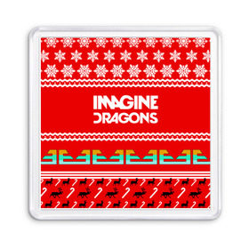 Магнит 55*55 с принтом Праздничный Imagine Dragons в Санкт-Петербурге, Пластик | Размер: 65*65 мм; Размер печати: 55*55 мм | dragons | imagine | альтернативный | американская | арена | бэн макки | группа | драгонс | дэн | дэн рейнольдс | знак | имеджин | инди | индирок | красный | надпись | новогодний | новый год | поп | праздник
