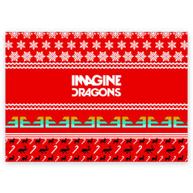 Поздравительная открытка с принтом Праздничный Imagine Dragons в Санкт-Петербурге, 100% бумага | плотность бумаги 280 г/м2, матовая, на обратной стороне линовка и место для марки
 | dragons | imagine | альтернативный | американская | арена | бэн макки | группа | драгонс | дэн | дэн рейнольдс | знак | имеджин | инди | индирок | красный | надпись | новогодний | новый год | поп | праздник