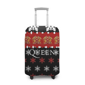 Чехол для чемодана 3D с принтом Праздничный Queen в Санкт-Петербурге, 86% полиэфир, 14% спандекс | двустороннее нанесение принта, прорези для ручек и колес | paul rodg | queen | quen | брайан мэй | глэм | группа | джон дикон | знак | квин | королева | красный | куин | меркури | меркьюри | мэркури | надпись | новогодний | новый год | поп | праздник | роджер тейлор