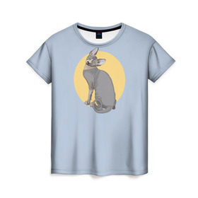 Женская футболка 3D с принтом Сфинкс в Санкт-Петербурге, 100% полиэфир ( синтетическое хлопкоподобное полотно) | прямой крой, круглый вырез горловины, длина до линии бедер | киса домашние животные | кот | котик | коты | кошка | кошки