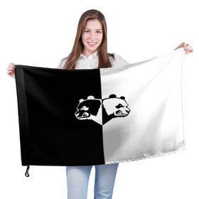 Флаг 3D с принтом Панда в Санкт-Петербурге, 100% полиэстер | плотность ткани — 95 г/м2, размер — 67 х 109 см. Принт наносится с одной стороны | бамбук | бамбуковый медведь | белый | голова | два | животное | злость | красная книга | крутой | мишка | оскал | панда | прикольный | тату | цвета | чб | черный | ярость