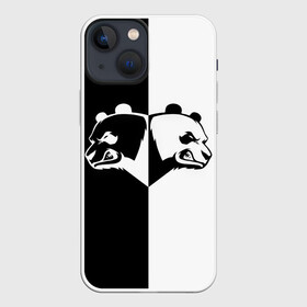Чехол для iPhone 13 mini с принтом Панда в Санкт-Петербурге,  |  | Тематика изображения на принте: бамбук | бамбуковый медведь | белый | голова | два | животное | злость | красная книга | крутой | мишка | оскал | панда | прикольный | тату | цвета | чб | черный | ярость