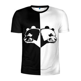 Мужская футболка 3D спортивная с принтом Панда в Санкт-Петербурге, 100% полиэстер с улучшенными характеристиками | приталенный силуэт, круглая горловина, широкие плечи, сужается к линии бедра | Тематика изображения на принте: бамбук | бамбуковый медведь | белый | голова | два | животное | злость | красная книга | крутой | мишка | оскал | панда | прикольный | тату | цвета | чб | черный | ярость