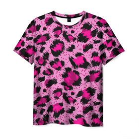 Мужская футболка 3D с принтом Розовый леопард в Санкт-Петербурге, 100% полиэфир | прямой крой, круглый вырез горловины, длина до линии бедер | гепард | леопард