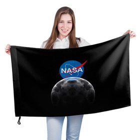 Флаг 3D с принтом NASA MOON в Санкт-Петербурге, 100% полиэстер | плотность ткани — 95 г/м2, размер — 67 х 109 см. Принт наносится с одной стороны | galaxy | moon | nasa | space | астрономия | известные | космос | луна | наса | планет