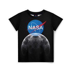 Детская футболка 3D с принтом NASA MOON в Санкт-Петербурге, 100% гипоаллергенный полиэфир | прямой крой, круглый вырез горловины, длина до линии бедер, чуть спущенное плечо, ткань немного тянется | galaxy | moon | nasa | space | астрономия | известные | космос | луна | наса | планет