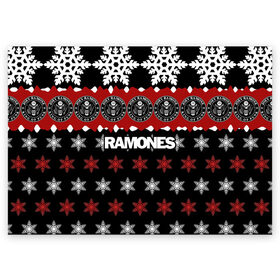 Поздравительная открытка с принтом Праздничный Ramones в Санкт-Петербурге, 100% бумага | плотность бумаги 280 г/м2, матовая, на обратной стороне линовка и место для марки
 | ramones | группа | джонни | джоуи | ди ди томми | знак | красный | марк | надпись | новогодний | новый год | панк | поп | праздник | раманес | раманэс | рамон | рамонес | рамонэс | рамоун | рамоунз | рамоунс