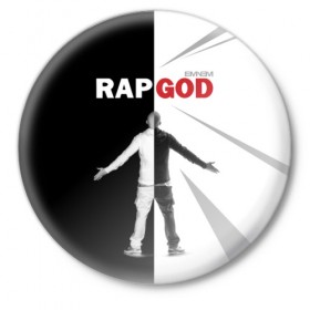 Значок с принтом Rap God Eminem в Санкт-Петербурге,  металл | круглая форма, металлическая застежка в виде булавки | Тематика изображения на принте: 