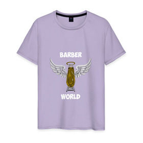 Мужская футболка хлопок с принтом Barber world в Санкт-Петербурге, 100% хлопок | прямой крой, круглый вырез горловины, длина до линии бедер, слегка спущенное плечо. | барбер | барбершоп | цирюльник
