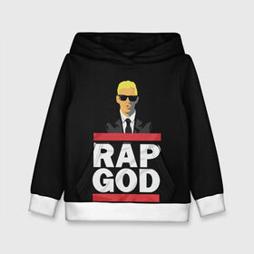 Детская толстовка 3D с принтом Rap God Eminem в Санкт-Петербурге, 100% полиэстер | двухслойный капюшон со шнурком для регулировки, мягкие манжеты на рукавах и по низу толстовки, спереди карман-кенгуру с мягким внутренним слоем | actor | american rapper | composer | eminem | music | rap | rap god | record producer |   | актёр | американский | композитор | музыка | музыкальный продюсер | рэп | рэпер