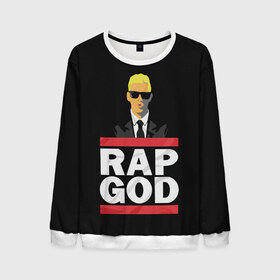 Мужской свитшот 3D с принтом Rap God Eminem в Санкт-Петербурге, 100% полиэстер с мягким внутренним слоем | круглый вырез горловины, мягкая резинка на манжетах и поясе, свободная посадка по фигуре | actor | american rapper | composer | eminem | music | rap | rap god | record producer |   | актёр | американский | композитор | музыка | музыкальный продюсер | рэп | рэпер