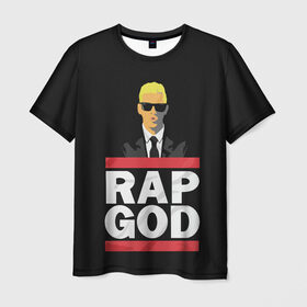 Мужская футболка 3D с принтом Rap God Eminem в Санкт-Петербурге, 100% полиэфир | прямой крой, круглый вырез горловины, длина до линии бедер | actor | american rapper | composer | eminem | music | rap | rap god | record producer |   | актёр | американский | композитор | музыка | музыкальный продюсер | рэп | рэпер
