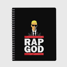 Тетрадь с принтом Rap God Eminem в Санкт-Петербурге, 100% бумага | 48 листов, плотность листов — 60 г/м2, плотность картонной обложки — 250 г/м2. Листы скреплены сбоку удобной пружинной спиралью. Уголки страниц и обложки скругленные. Цвет линий — светло-серый
 | actor | american rapper | composer | eminem | music | rap | rap god | record producer |   | актёр | американский | композитор | музыка | музыкальный продюсер | рэп | рэпер