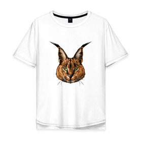 Мужская футболка хлопок Oversize с принтом Каракал (рысь) в Санкт-Петербурге, 100% хлопок | свободный крой, круглый ворот, “спинка” длиннее передней части | животные | каракал | киса | кот | котенок | котик | кошка | рысь | хищник