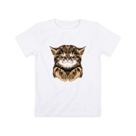 Детская футболка хлопок с принтом Котёнок в Санкт-Петербурге, 100% хлопок | круглый вырез горловины, полуприлегающий силуэт, длина до линии бедер | cat | животные | киса | кот | котенок | котик | кошка | сон | спит