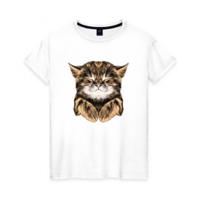 Женская футболка хлопок с принтом Котёнок в Санкт-Петербурге, 100% хлопок | прямой крой, круглый вырез горловины, длина до линии бедер, слегка спущенное плечо | cat | животные | киса | кот | котенок | котик | кошка | сон | спит