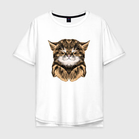 Мужская футболка хлопок Oversize с принтом Котёнок в Санкт-Петербурге, 100% хлопок | свободный крой, круглый ворот, “спинка” длиннее передней части | Тематика изображения на принте: cat | животные | киса | кот | котенок | котик | кошка | сон | спит