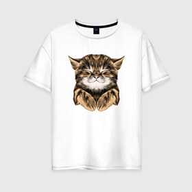 Женская футболка хлопок Oversize с принтом Котёнок в Санкт-Петербурге, 100% хлопок | свободный крой, круглый ворот, спущенный рукав, длина до линии бедер
 | cat | животные | киса | кот | котенок | котик | кошка | сон | спит