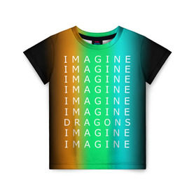 Детская футболка 3D с принтом IMAGINE DRAGONS в Санкт-Петербурге, 100% гипоаллергенный полиэфир | прямой крой, круглый вырез горловины, длина до линии бедер, чуть спущенное плечо, ткань немного тянется | Тематика изображения на принте: evolve | imagine dragons | new age | вокалист | группа | драгонс | известные | личности | надписи | реп | рок | триколор | фирменные цвета | яркие