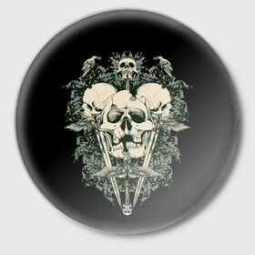 Значок с принтом Смотритель за миром в Санкт-Петербурге,  металл | круглая форма, металлическая застежка в виде булавки | ад | арт | дьявол | кости | монстр | пламя | традиция | узор | череп