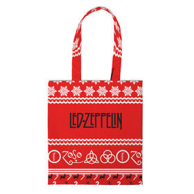 Сумка 3D повседневная с принтом Праздничный Led Zeppelin в Санкт-Петербурге, 100% полиэстер | Плотность: 200 г/м2; Размер: 34×35 см; Высота лямок: 30 см | led zeppelin | блюз | группа | джимми пейдж | джон генри бонэм | джон пол джонс | знак | красный | лед зепелен | лед зеппелин | метал | надпись | новогодний | новый год | праздник | роберт плант | рождество