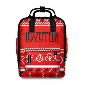 Женский рюкзак 3D с принтом Праздничный Led Zeppelin в Санкт-Петербурге, 100% полиэстер | лямки с регулируемой длиной, сверху ручки, чтобы рюкзак нести как сумку. Основное отделение закрывается на молнию, как и внешний карман. Внутри два дополнительных кармана, один из которых закрывается на молнию. По бокам два дополнительных кармашка, куда поместится маленькая бутылочка
 | led zeppelin | блюз | группа | джимми пейдж | джон генри бонэм | джон пол джонс | знак | красный | лед зепелен | лед зеппелин | метал | надпись | новогодний | новый год | праздник | роберт плант | рождество