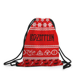 Рюкзак-мешок 3D с принтом Праздничный Led Zeppelin в Санкт-Петербурге, 100% полиэстер | плотность ткани — 200 г/м2, размер — 35 х 45 см; лямки — толстые шнурки, застежка на шнуровке, без карманов и подкладки | led zeppelin | блюз | группа | джимми пейдж | джон генри бонэм | джон пол джонс | знак | красный | лед зепелен | лед зеппелин | метал | надпись | новогодний | новый год | праздник | роберт плант | рождество