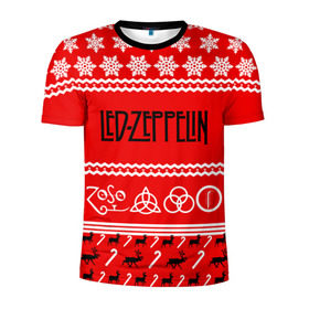 Мужская футболка 3D спортивная с принтом Праздничный Led Zeppelin в Санкт-Петербурге, 100% полиэстер с улучшенными характеристиками | приталенный силуэт, круглая горловина, широкие плечи, сужается к линии бедра | led zeppelin | блюз | группа | джимми пейдж | джон генри бонэм | джон пол джонс | знак | красный | лед зепелен | лед зеппелин | метал | надпись | новогодний | новый год | праздник | роберт плант | рождество