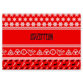 Поздравительная открытка с принтом Праздничный Led Zeppelin в Санкт-Петербурге, 100% бумага | плотность бумаги 280 г/м2, матовая, на обратной стороне линовка и место для марки
 | led zeppelin | блюз | группа | джимми пейдж | джон генри бонэм | джон пол джонс | знак | красный | лед зепелен | лед зеппелин | метал | надпись | новогодний | новый год | праздник | роберт плант | рождество