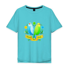 Мужская футболка хлопок Oversize с принтом Попугаи арт в Санкт-Петербурге, 100% хлопок | свободный крой, круглый ворот, “спинка” длиннее передней части | волнистый попугай | джунгли | попугай