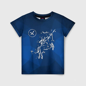 Детская футболка 3D с принтом Стрелец в Санкт-Петербурге, 100% гипоаллергенный полиэфир | прямой крой, круглый вырез горловины, длина до линии бедер, чуть спущенное плечо, ткань немного тянется | Тематика изображения на принте: sagittarius | звезды | знаки зодиака | космос | созвездие | стрелец