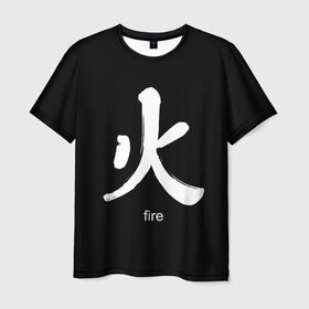 Мужская футболка 3D с принтом symbol fire в Санкт-Петербурге, 100% полиэфир | прямой крой, круглый вырез горловины, длина до линии бедер | japan | знак | иероглифы | китай | надписи | символ | япония