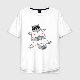 Мужская футболка хлопок Oversize с принтом Кот в Санкт-Петербурге, 100% хлопок | свободный крой, круглый ворот, “спинка” длиннее передней части | Тематика изображения на принте: кисик | котик | любовь | сердце | сон | сонный кот | спать