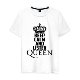 Мужская футболка хлопок с принтом Keep calm and listen Queen в Санкт-Петербурге, 100% хлопок | прямой крой, круглый вырез горловины, длина до линии бедер, слегка спущенное плечо. | paul rodgers | queen | quen | брайан мэй | глэм | группа | джон дикон | квин | королева | куин | меркури | меркьюри | мэркури | поп | роджер тейлор | рок | фредди | фреди | хард | хардрок