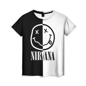 Женская футболка 3D с принтом Nirvana в Санкт-Петербурге, 100% полиэфир ( синтетическое хлопкоподобное полотно) | прямой крой, круглый вырез горловины, длина до линии бедер | cobain | kurt | nirvana | альтернативный | гранж | грол | группа | дональд | кобейн | курт | музыка | музыкант | надпись | нервана | нирвана | новоселич | певец | рок | смайл | смайлик | солист | язык