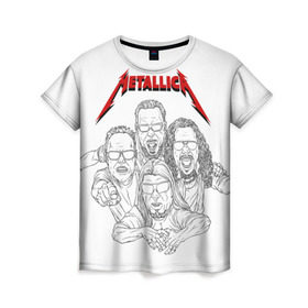 Женская футболка 3D с принтом Metallica в Санкт-Петербурге, 100% полиэфир ( синтетическое хлопкоподобное полотно) | прямой крой, круглый вырез горловины, длина до линии бедер | 