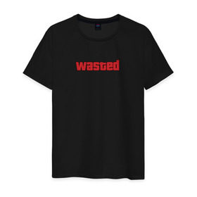 Мужская футболка хлопок с принтом wasted в Санкт-Петербурге, 100% хлопок | прямой крой, круглый вырез горловины, длина до линии бедер, слегка спущенное плечо. | wasted | гта | потрачено