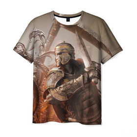 Мужская футболка 3D с принтом For Honor в Санкт-Петербурге, 100% полиэфир | прямой крой, круглый вырез горловины, длина до линии бедер | воин | меч | оружия | солдат | шлем