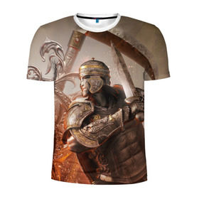 Мужская футболка 3D спортивная с принтом For Honor в Санкт-Петербурге, 100% полиэстер с улучшенными характеристиками | приталенный силуэт, круглая горловина, широкие плечи, сужается к линии бедра | воин | меч | оружия | солдат | шлем