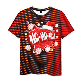 Мужская футболка 3D с принтом Ho-Ho-Ho в Санкт-Петербурге, 100% полиэфир | прямой крой, круглый вырез горловины, длина до линии бедер | christmas | happy | new year | pattern | pop art | новый год | поп арт | праздник | рождество