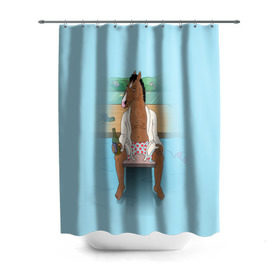Штора 3D для ванной с принтом BoJack в Санкт-Петербурге, 100% полиэстер | плотность материала — 100 г/м2. Стандартный размер — 146 см х 180 см. По верхнему краю — пластиковые люверсы для креплений. В комплекте 10 пластиковых колец | bojack horseman | конь боджек | лошадь боджек