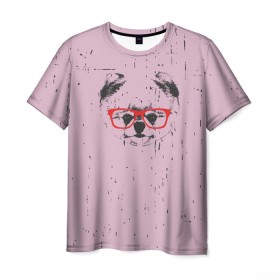 Мужская футболка 3D с принтом Немецкий шпиц в очках в Санкт-Петербурге, 100% полиэфир | прямой крой, круглый вырез горловины, длина до линии бедер | домашние животные | пес | собака