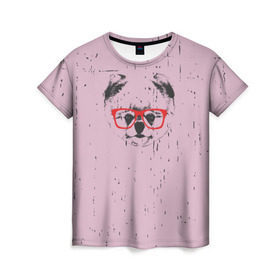 Женская футболка 3D с принтом Немецкий шпиц в очках в Санкт-Петербурге, 100% полиэфир ( синтетическое хлопкоподобное полотно) | прямой крой, круглый вырез горловины, длина до линии бедер | домашние животные | пес | собака